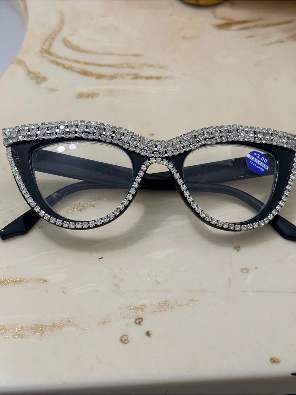 Rhinestone Cat Eye Reading Glasses +3.00 – Black Crystal Readers 💎👓